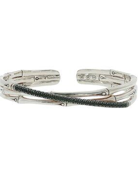 JOHN HARDY 925 Silver Black Sapphire Bamboo Crossover Bracelet Size 6.5 " M